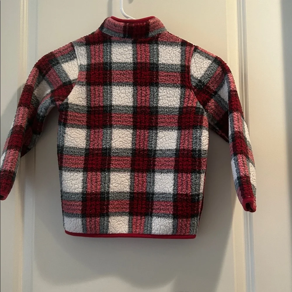 Gymboree 1/4 zip Plaid Fleece red pullover jacket pockets kids size 5T
